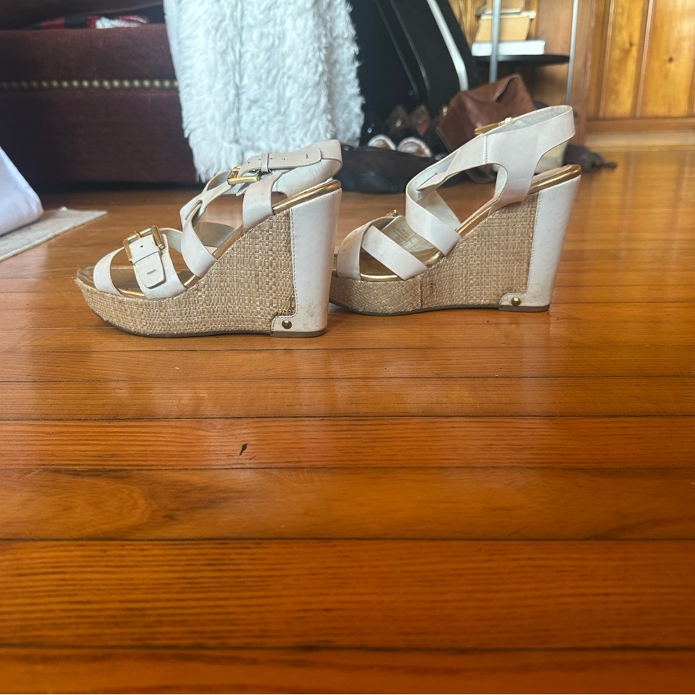 Audrey Brooke White Strappy Espadrille Wedge Sandals